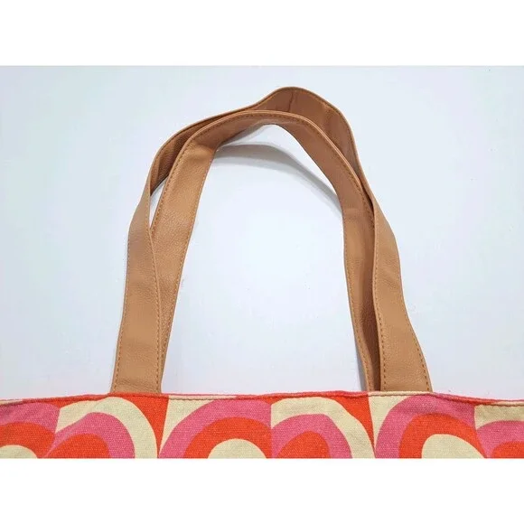 Hearts Retro Vintage Canvas Boat Tote Beach Travel Bag Red Pink White Brown DSW - Picture 2 of 7